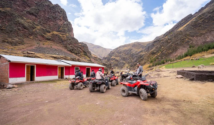 Tourists ready to start the adventure on ATVs